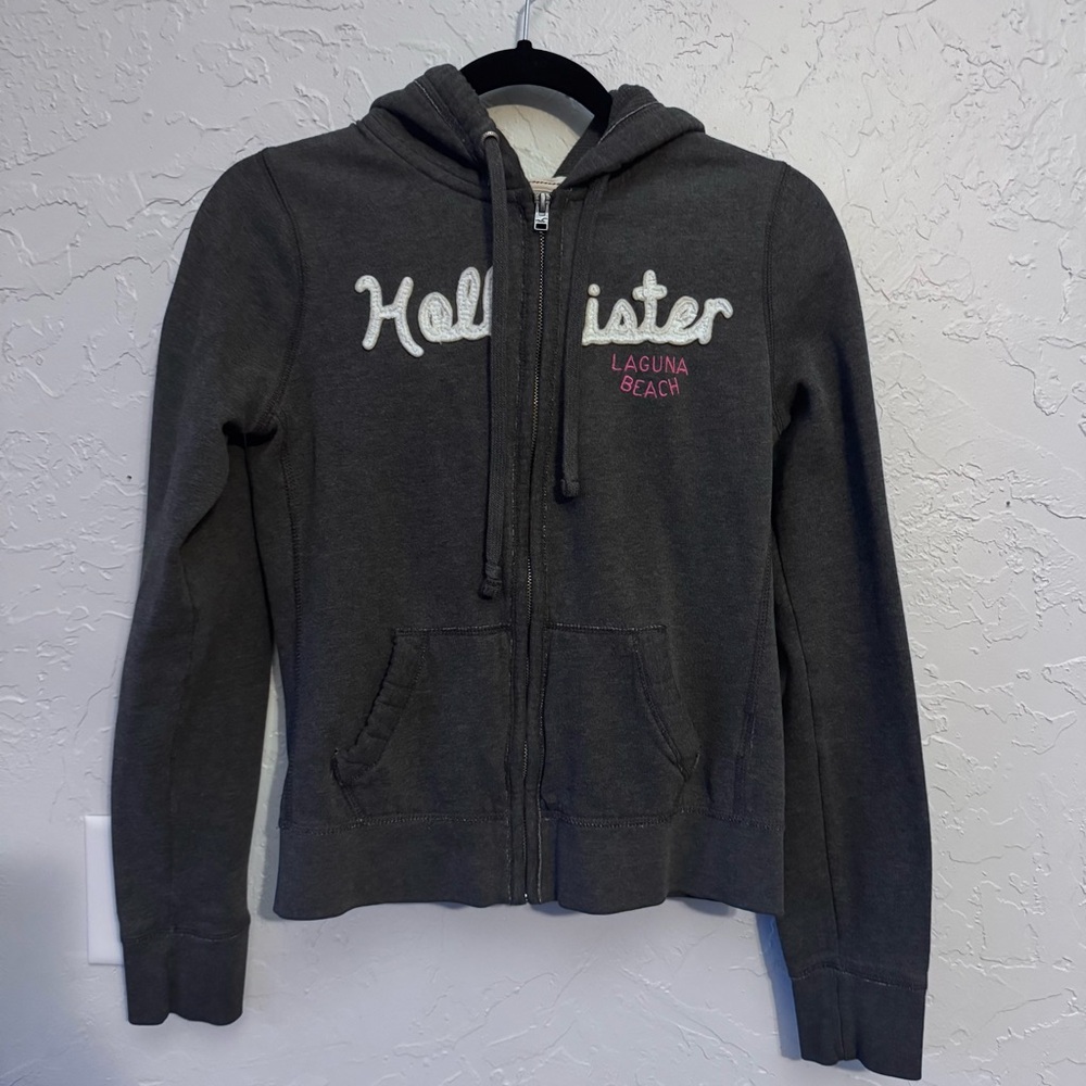 Y2k Hollister Spellout Full Zip Hoodie Sweatshirt Jacket Size Medium